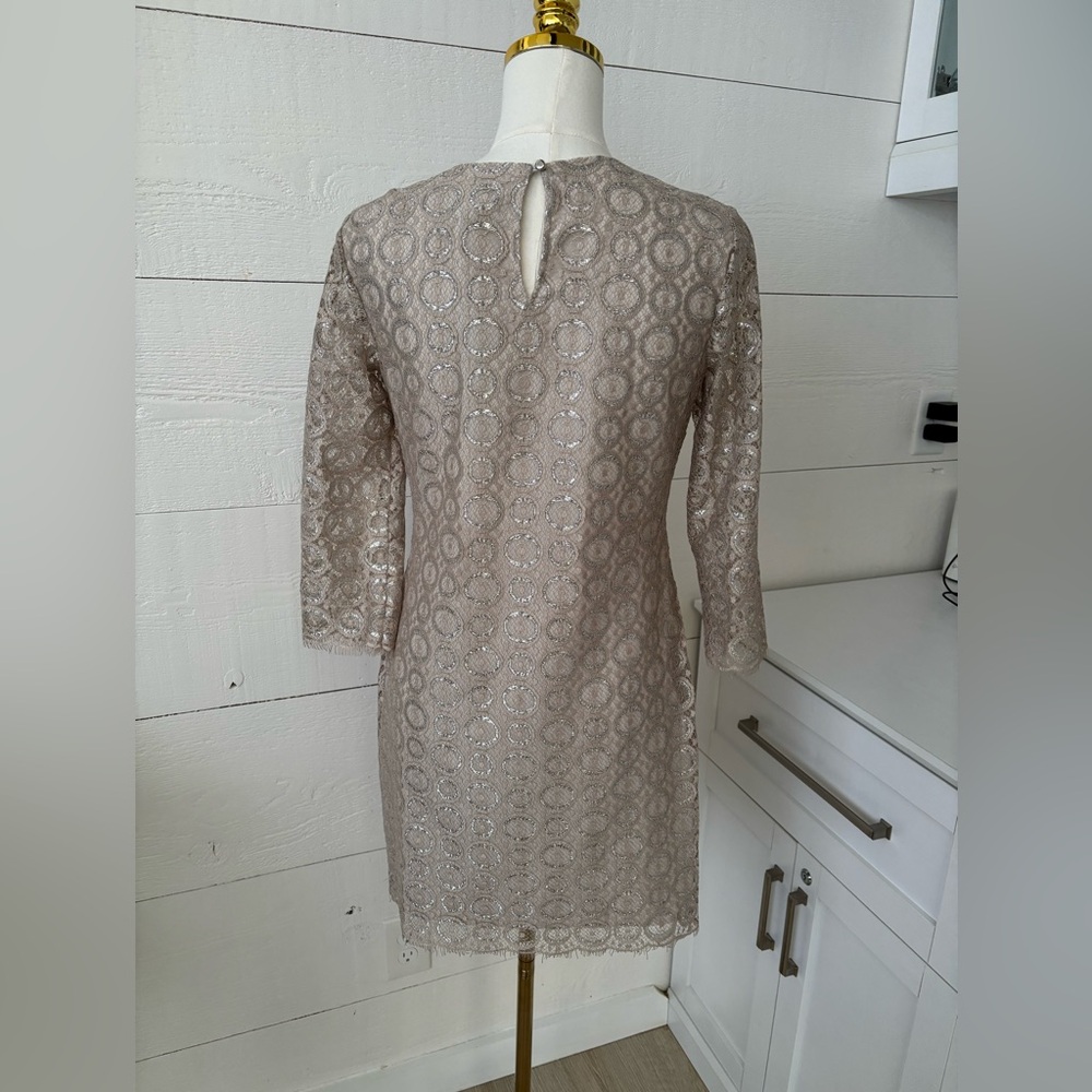 Cynthia Steffe NWT Silver Champagne Lace Cocktail Dress S:2 Formal Wedding Guest - Picture 4 of 7